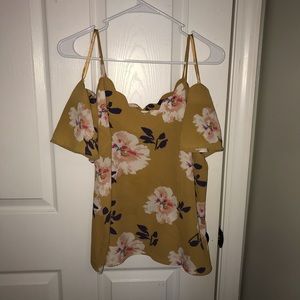 Mustard yellow scalloped off shoulder top